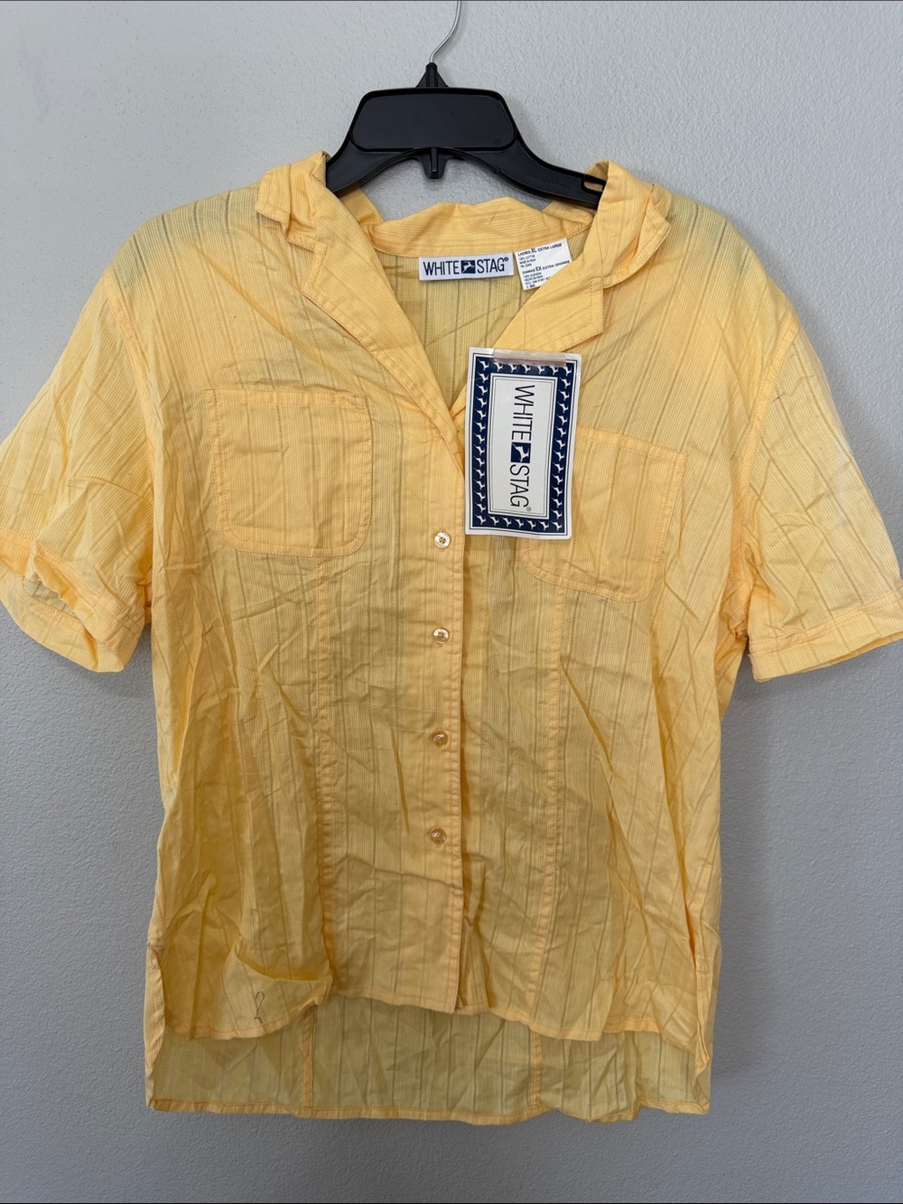 VTG White Stag Light‎ Yellow Short Sleeve Button-Up Shirt XL Granny Core